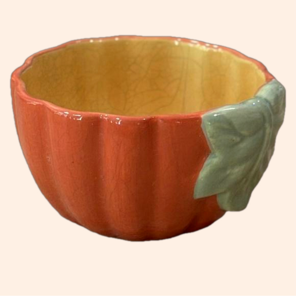 Vintage Hallmark Fall Halloween Pumpkin Glazed Crackled Ceramic Candle Holder